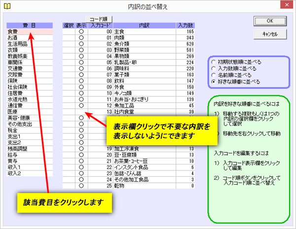 内訳の並べ替え